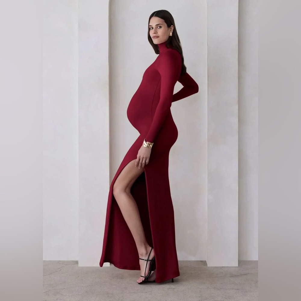 Chic Long Sleeve Burgundy Maternity Dress